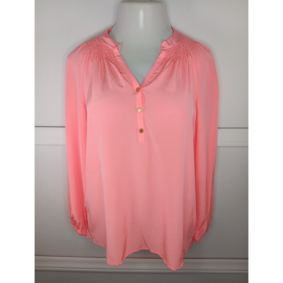 NWT Lilly Pulitzer Elsa 100% Silk Blouse Small Cheeky Melon Long Sleeves - Picture 1 of 8